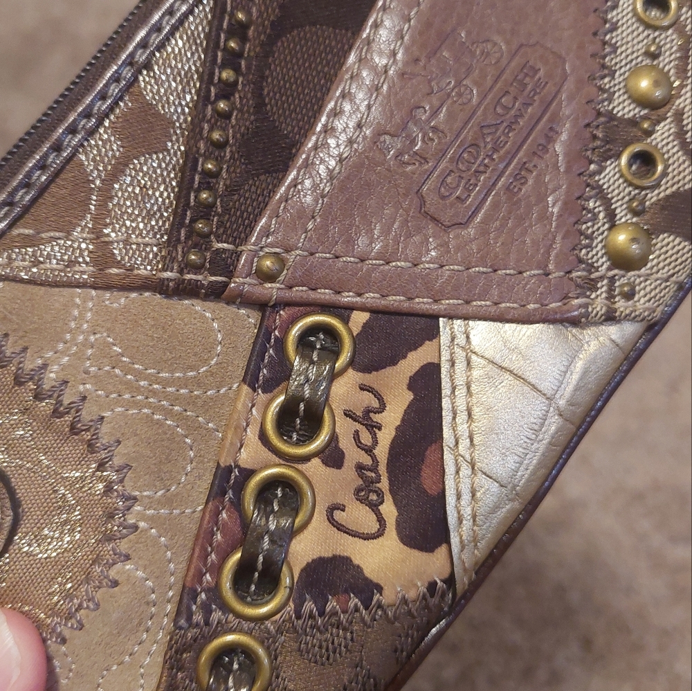 Coach Metallic Patchwork Wristlet - Gold/Brown - Picture 4 of 16